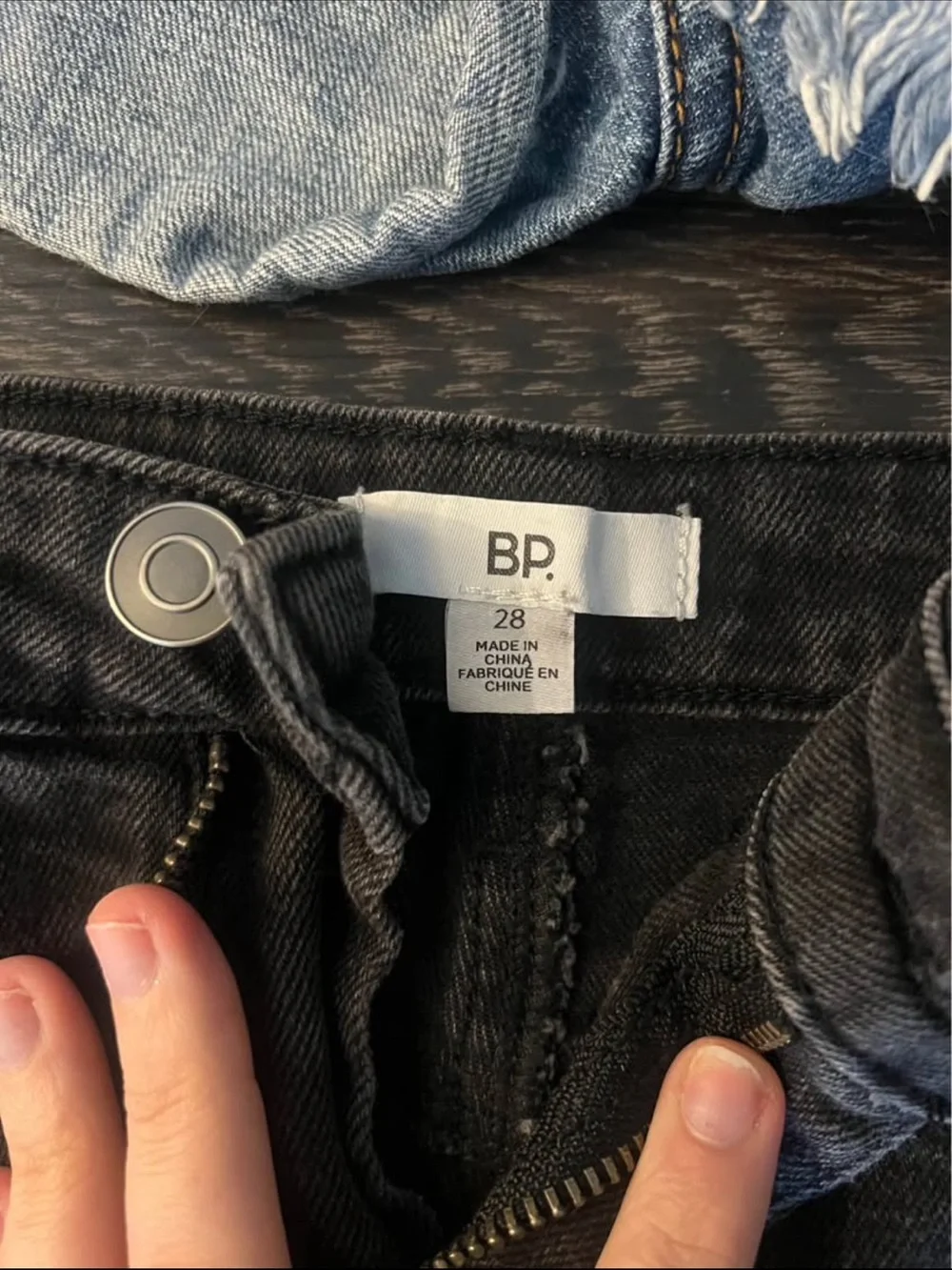 BP High-Rise Distressed Denim Shorts - Light Blue & Black